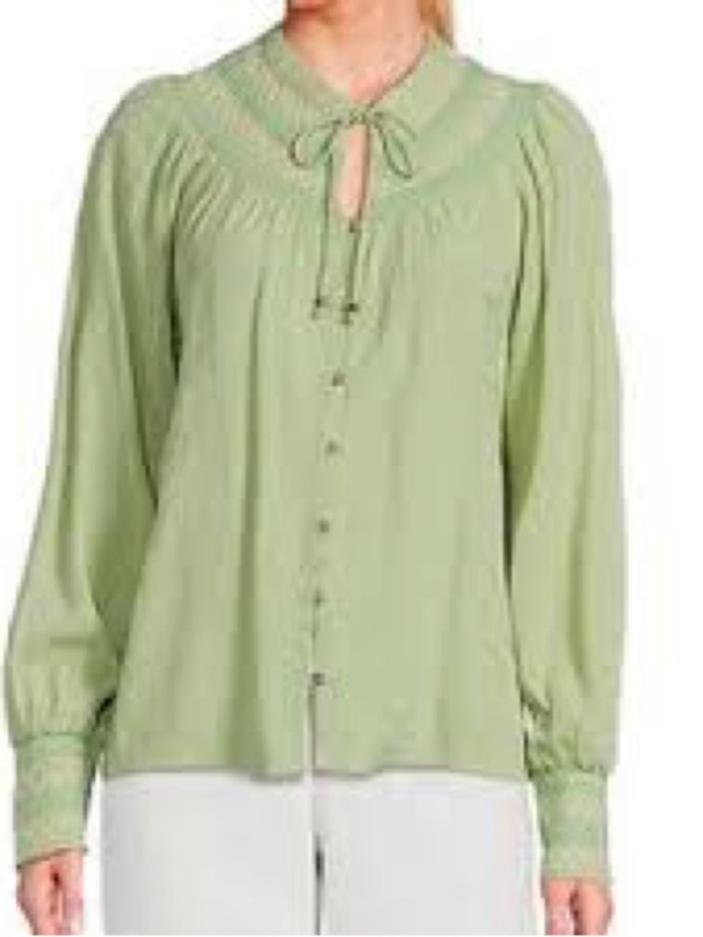 Westbound Sage Green Tie-Neck Long Sleeve Blouse